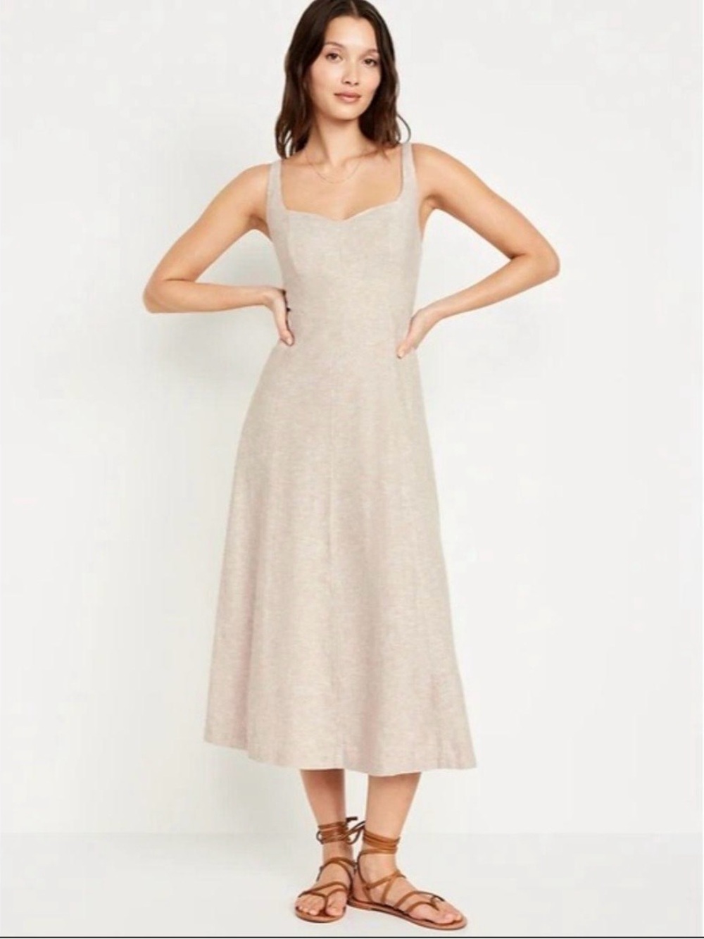 Old Navy Beige Smocked Fit and Flare Linen dress SP